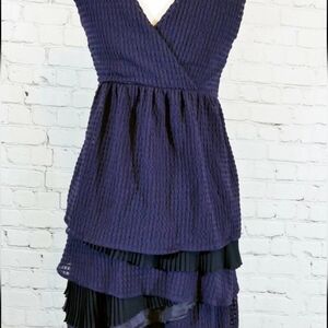 Ric Rac By Anthropologie Textured Ruffle Tiered Navy Midi Dress Sz Small